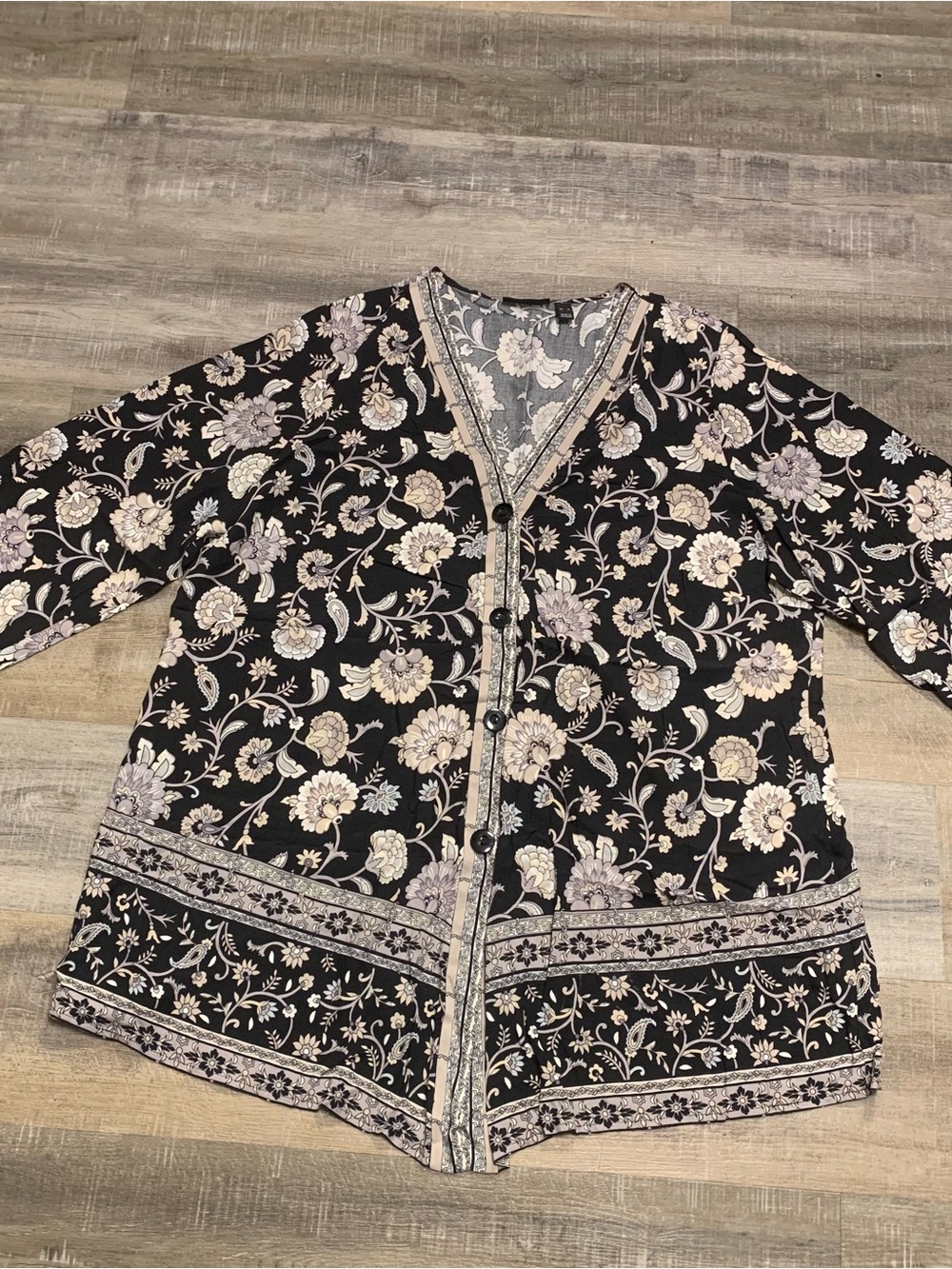 Susan Graver Weekend Floral Button Up Tunic Top Blouse Women’s XL